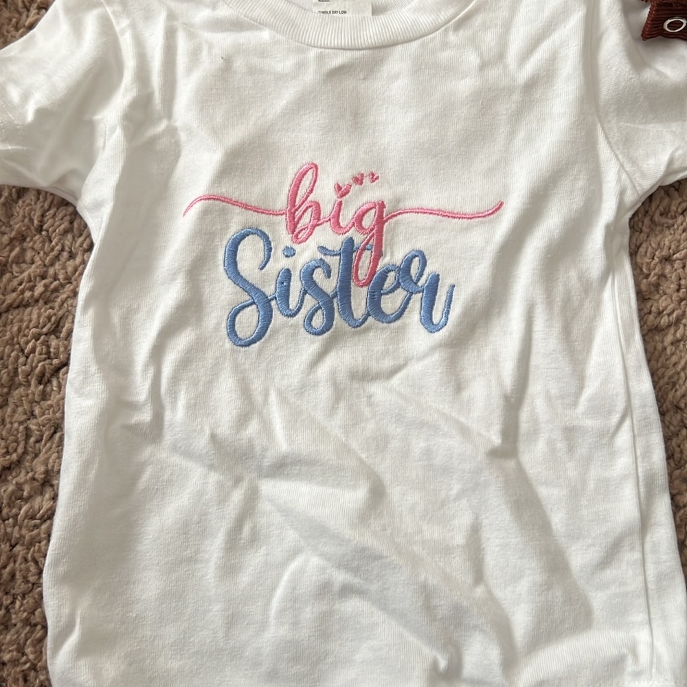 White and Pink Short Sleeve Tee with Playful Script Design